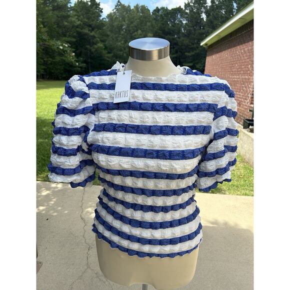 NWT Women's Kaktus Navy and White Stripped Top Size Small -Measurements in Descr - Picture 1 of 4